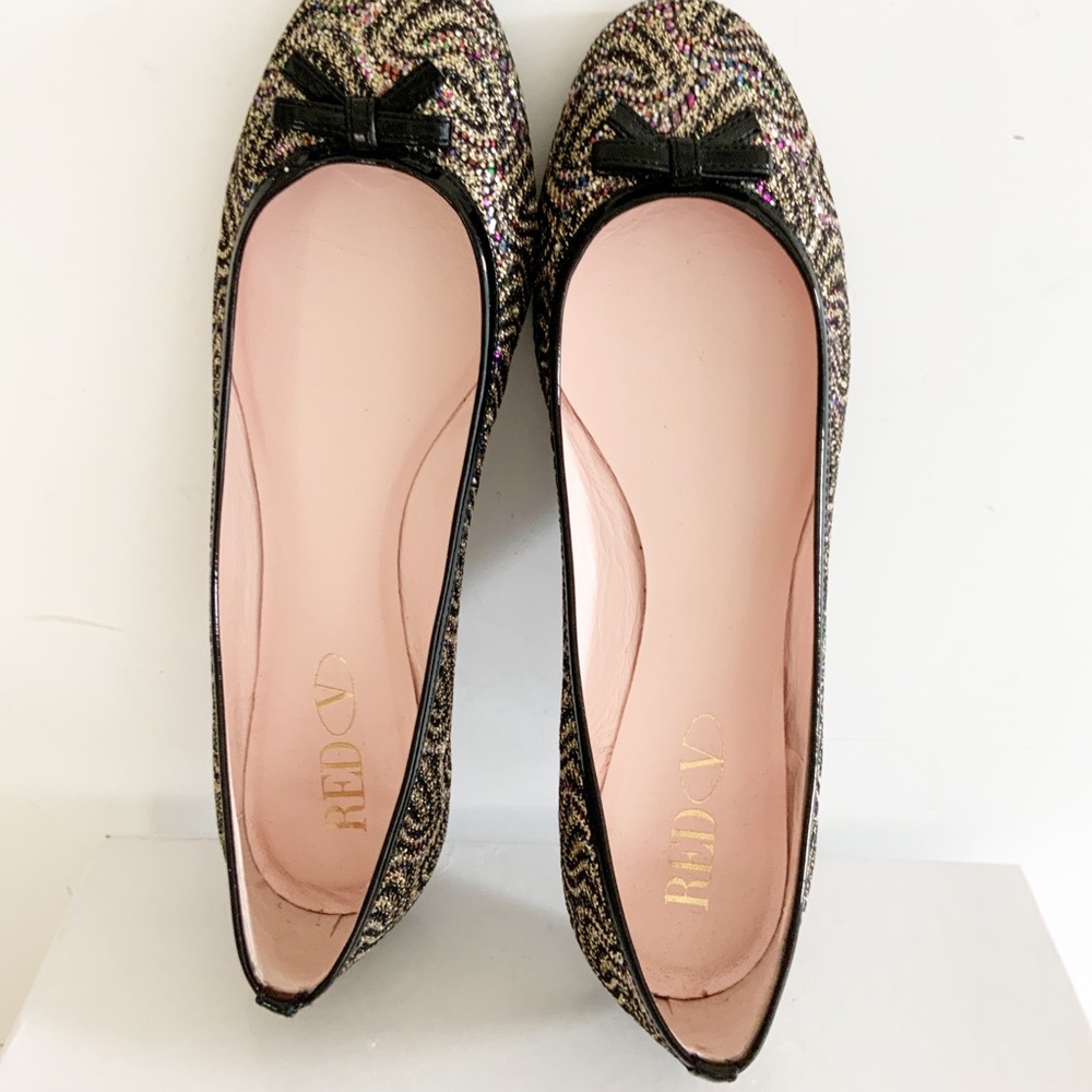 Valentino Red gold black multicolor glitter ballet flats 37.5